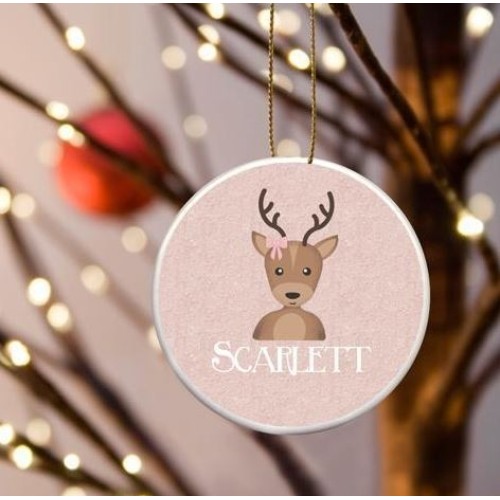 Reindeer Pink Ceramic Ornament